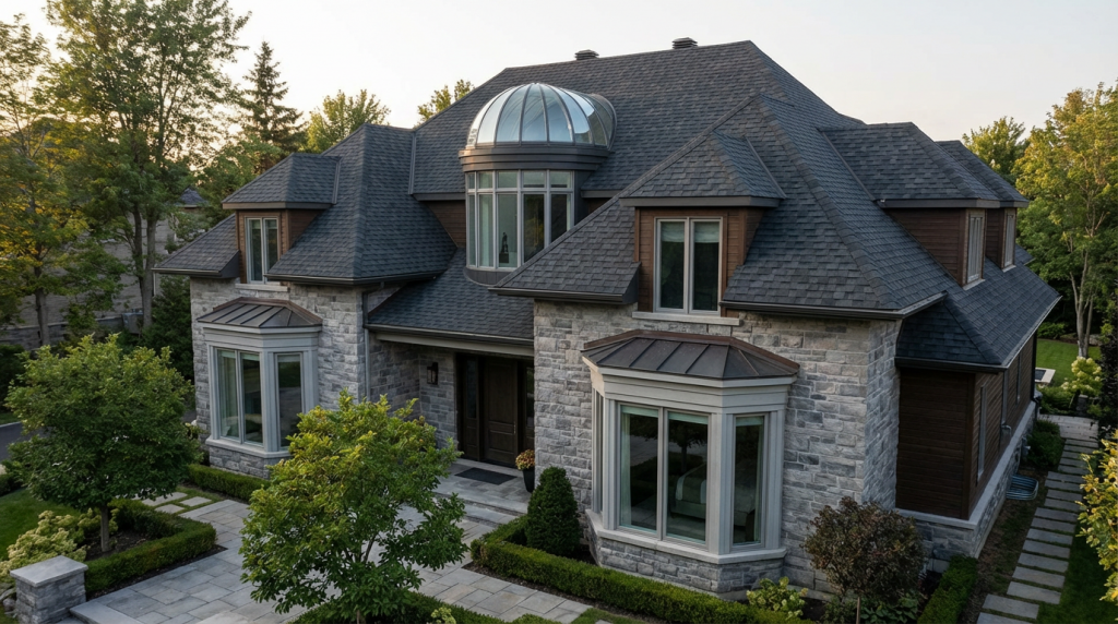 Гибкая черепица на сложной вальмовой кровле фото